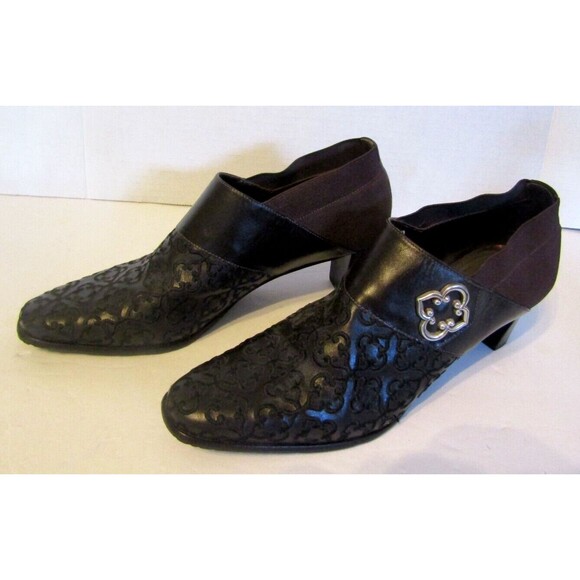 Brighton Theta Booties Black Leather Ankle Boots Slip On Retails $270 Womens 8 - Picture 2 of 10